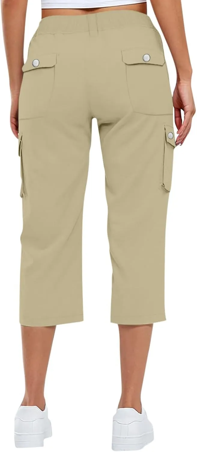 Womens Cargo Capris Hiking Pants Lightweight Loose Fit Casual Capri Pants Dressy Athletic Trousers Cropped