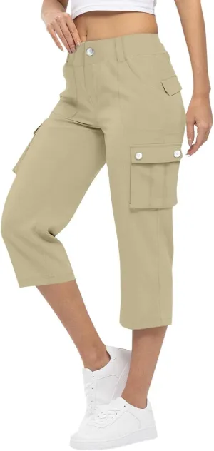 Womens Cargo Capris Hiking Pants Lightweight Loose Fit Casual Capri Pants Dressy Athletic Trousers Cropped