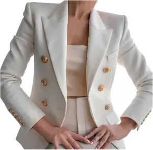 Womens Casual Blazer Jacket Gold Button Blazers Double Breasted Professional Clothes Fashion Casual Blazer
