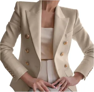 Womens Casual Blazer Jacket Gold Button Blazers Double Breasted Professional Clothes Fashion Casual Blazer