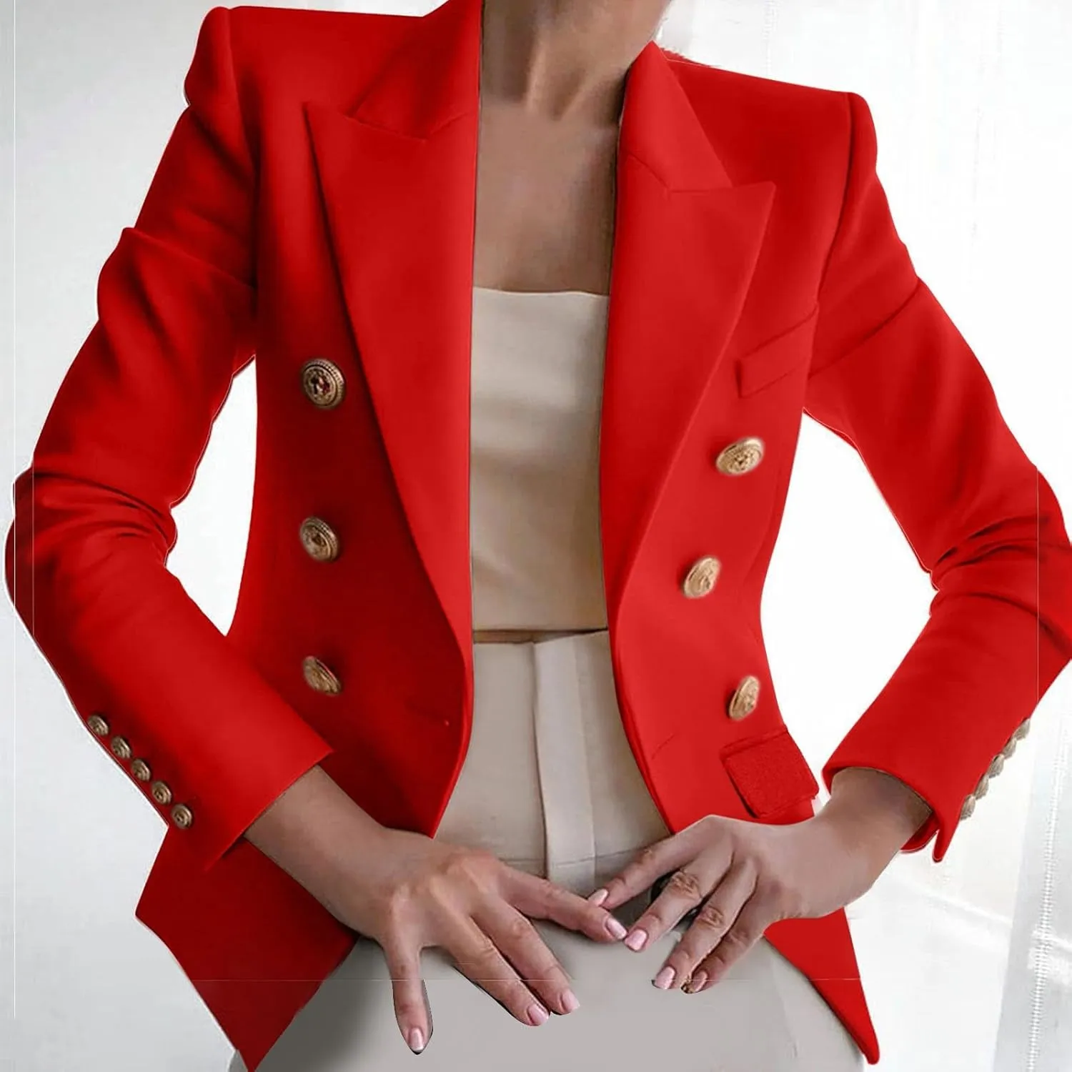 Womens Casual Blazer Jacket Gold Button Blazers Double Breasted Professional Clothes Fashion Casual Blazer