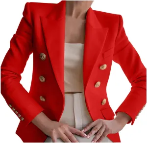 Womens Casual Blazer Jacket Gold Button Blazers Double Breasted Professional Clothes Fashion Casual Blazer