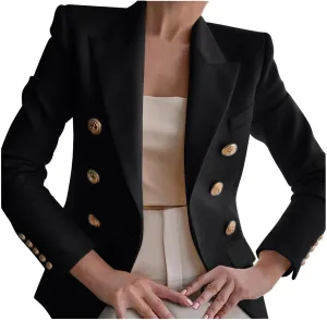 Womens Casual Blazer Jacket Gold Button Blazers Double Breasted Professional Clothes Fashion Casual Blazer