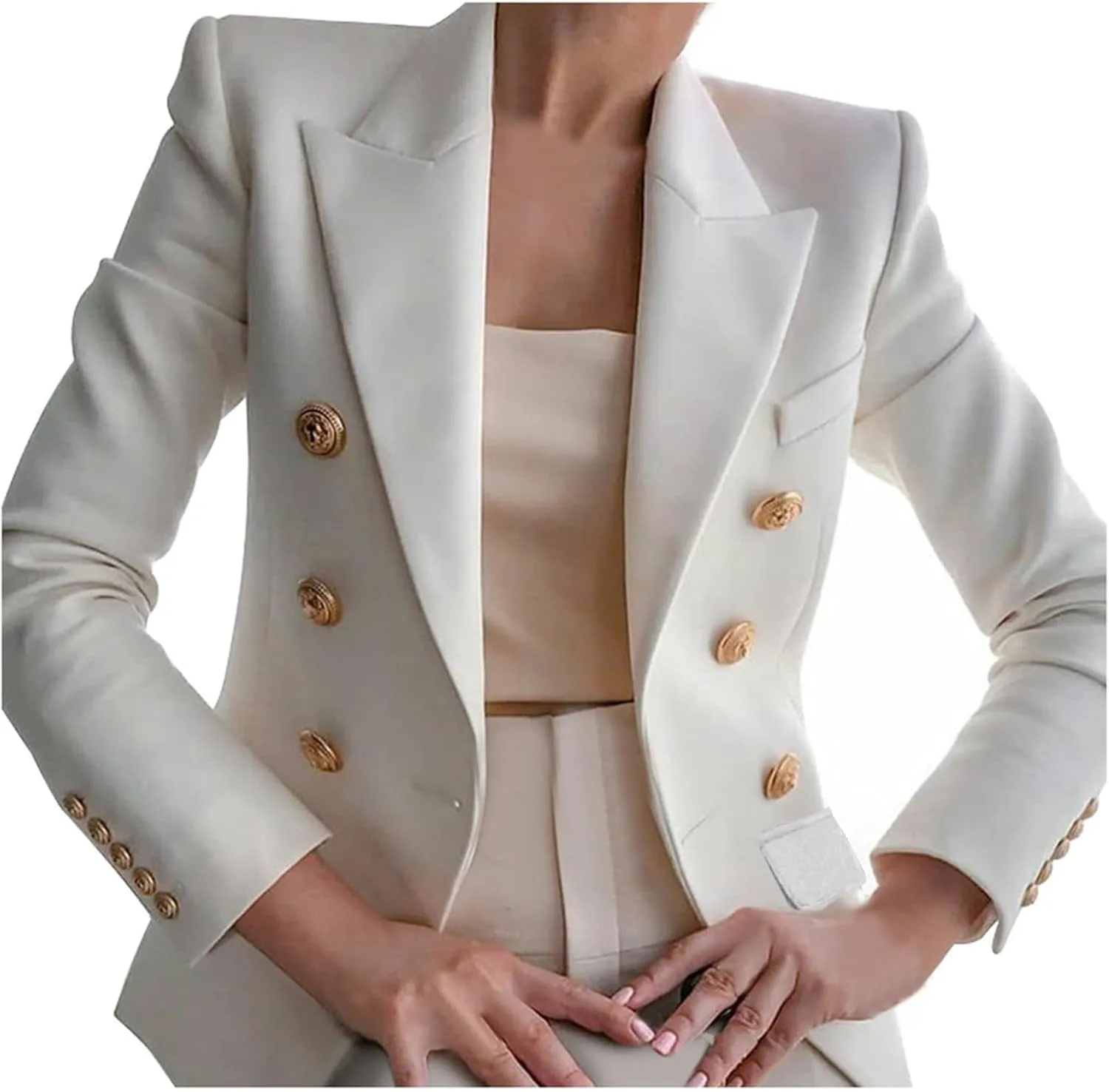 Womens Casual Blazer Jacket Gold Button Blazers Double Breasted Professional Clothes Fashion Casual Blazer