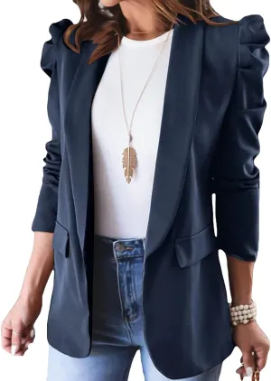 Womens Casual Blazers Puff Sleeve Suit Jacket Open Front Cardigan Jacket Work Office Blazer Business Outfits Tops