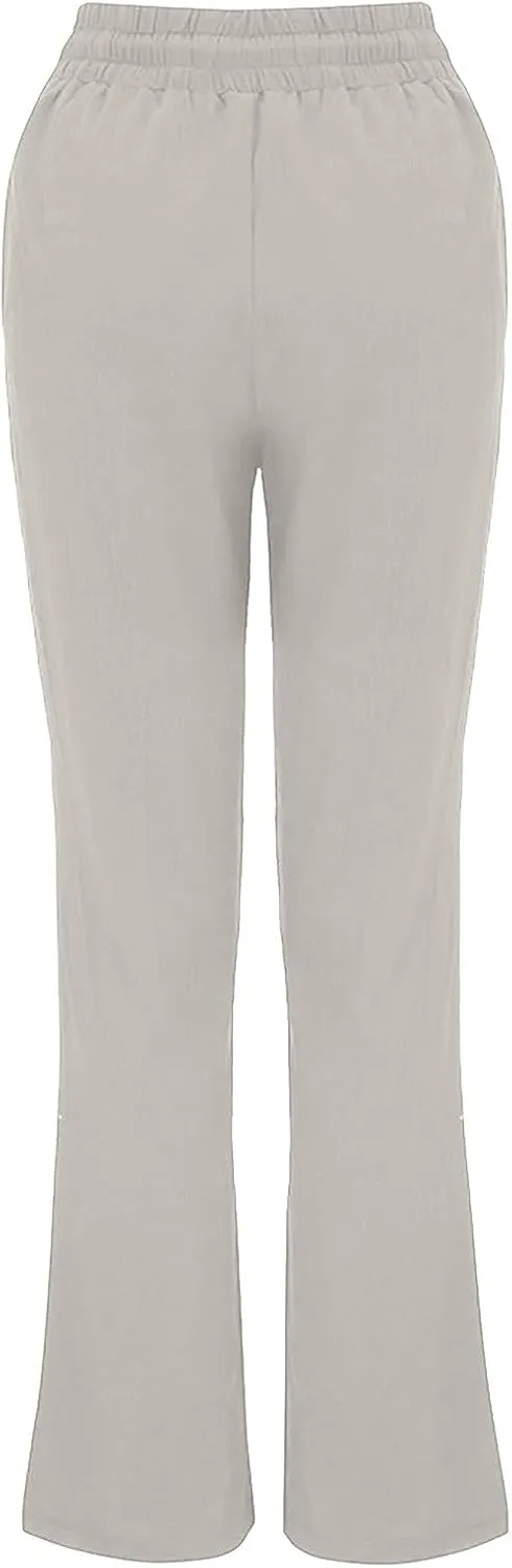 Womens Casual Cotton Linen Pants Plus Size Drawstring High Waist Pants Loose Fit Summer Pants Trousers with Pockets