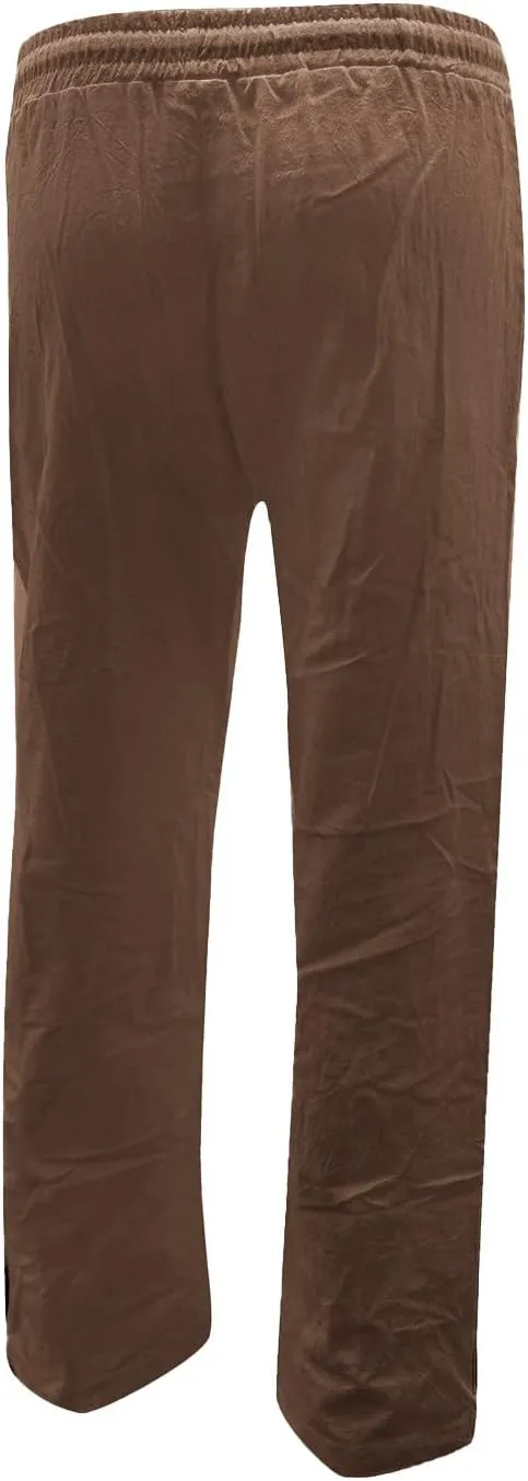Womens Casual Linen High Waist Pants Drawstring Loose Fit Summer Pants Straight Leg Trousers with Side Pockets