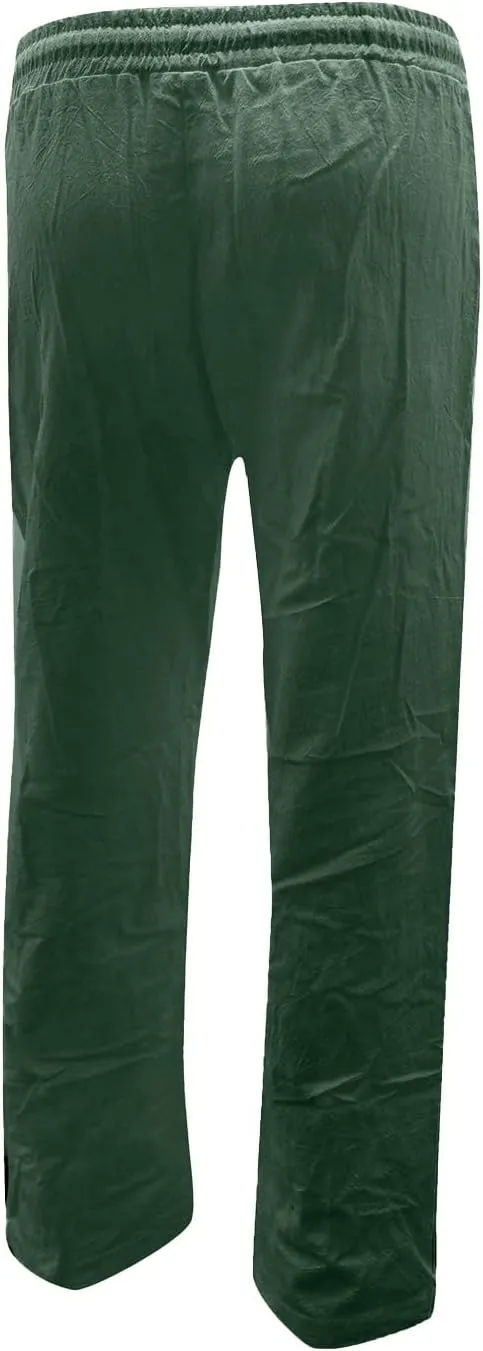 Womens Casual Linen High Waist Pants Drawstring Loose Fit Summer Pants Straight Leg Trousers with Side Pockets