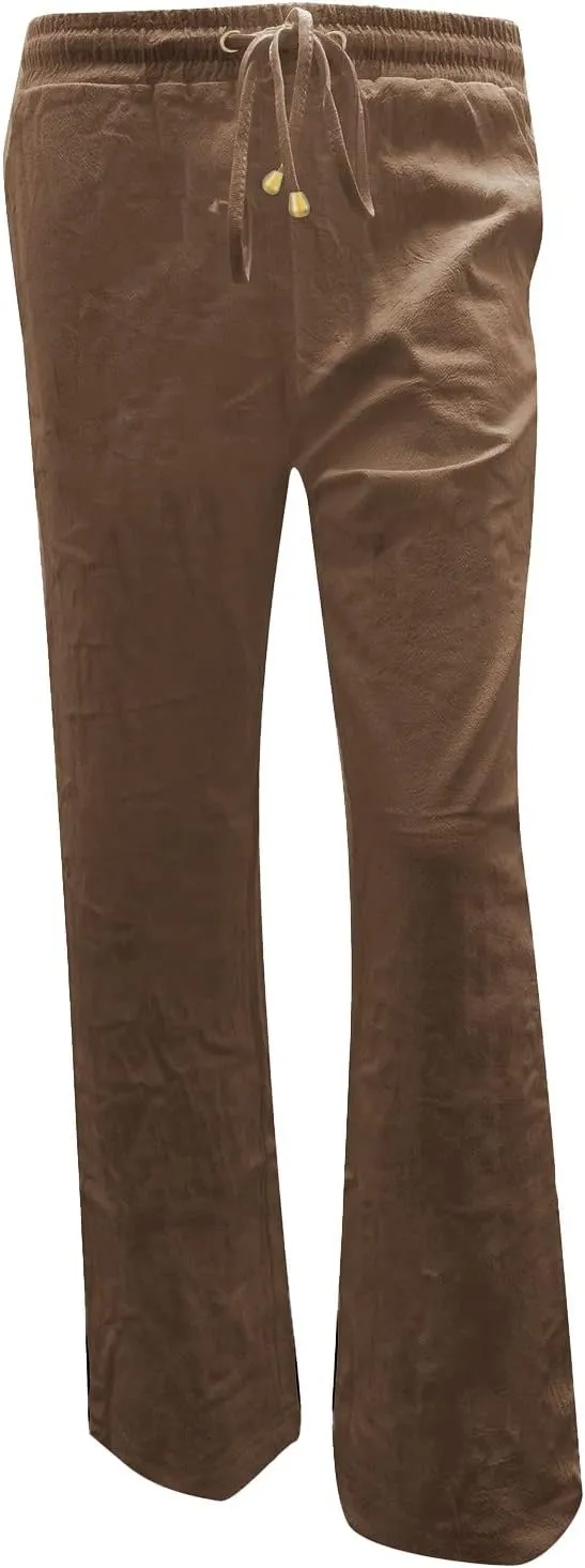 Womens Casual Linen High Waist Pants Drawstring Loose Fit Summer Pants Straight Leg Trousers with Side Pockets