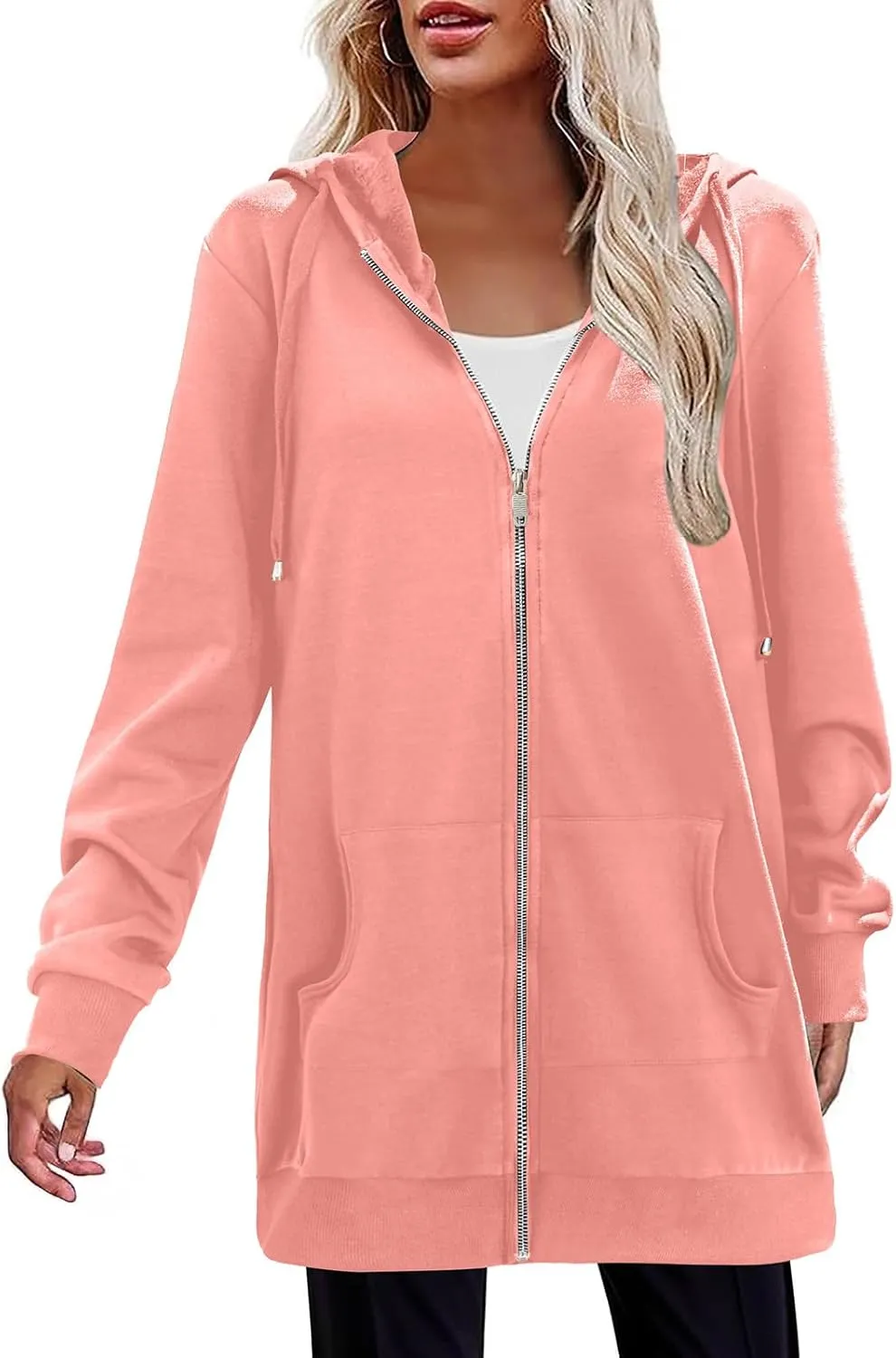 Women's Casual Long Hoodies with Pockets Tunic Sweatshirt Outerwear Jacket With Pockets Fashion Fleece Winter Coat
