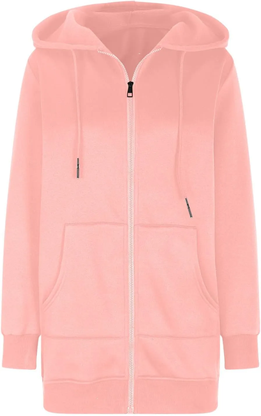 Women's Casual Long Hoodies with Pockets Tunic Sweatshirt Outerwear Jacket With Pockets Fashion Fleece Winter Coat