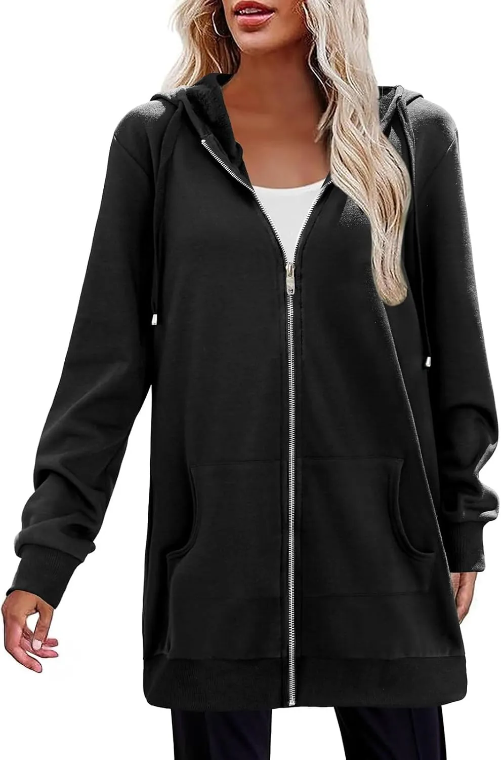 Women's Casual Long Hoodies with Pockets Tunic Sweatshirt Outerwear Jacket With Pockets Fashion Fleece Winter Coat