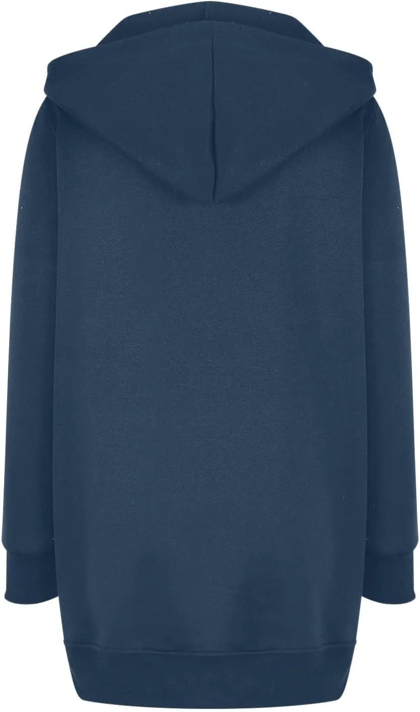 Women's Casual Long Hoodies with Pockets Tunic Sweatshirt Outerwear Jacket With Pockets Fashion Fleece Winter Coat
