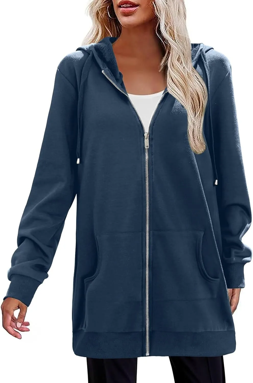 Women's Casual Long Hoodies with Pockets Tunic Sweatshirt Outerwear Jacket With Pockets Fashion Fleece Winter Coat