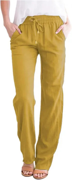 Women's Casual Wide Leg Pants Casual Straight Leg Casual Elastic High Waist Pants Breathable Trousers with Pockets