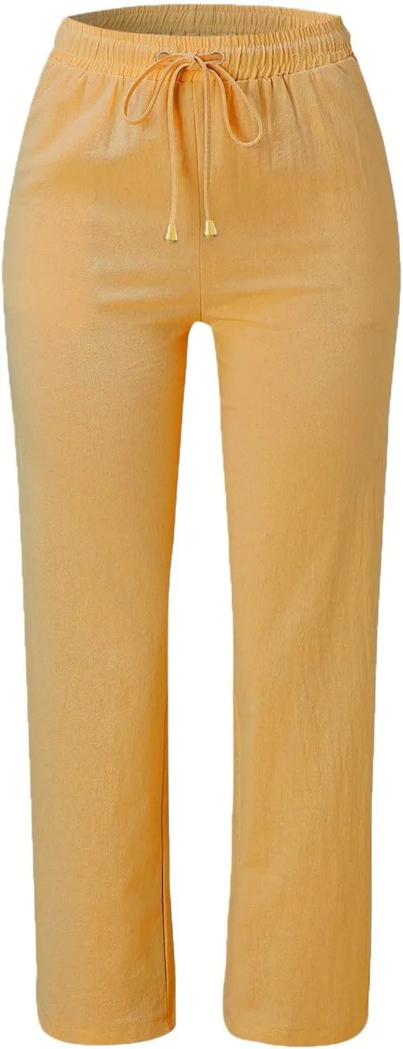 Women's Casual Wide Leg Pants Casual Straight Leg Casual Elastic High Waist Pants Breathable Trousers with Pockets