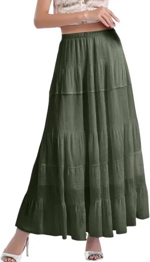 Women's Chiffon White Flowy Maxi Skirts Boho Summer Elastic Waisted Pleated A Line Long Skirt for Women 2025