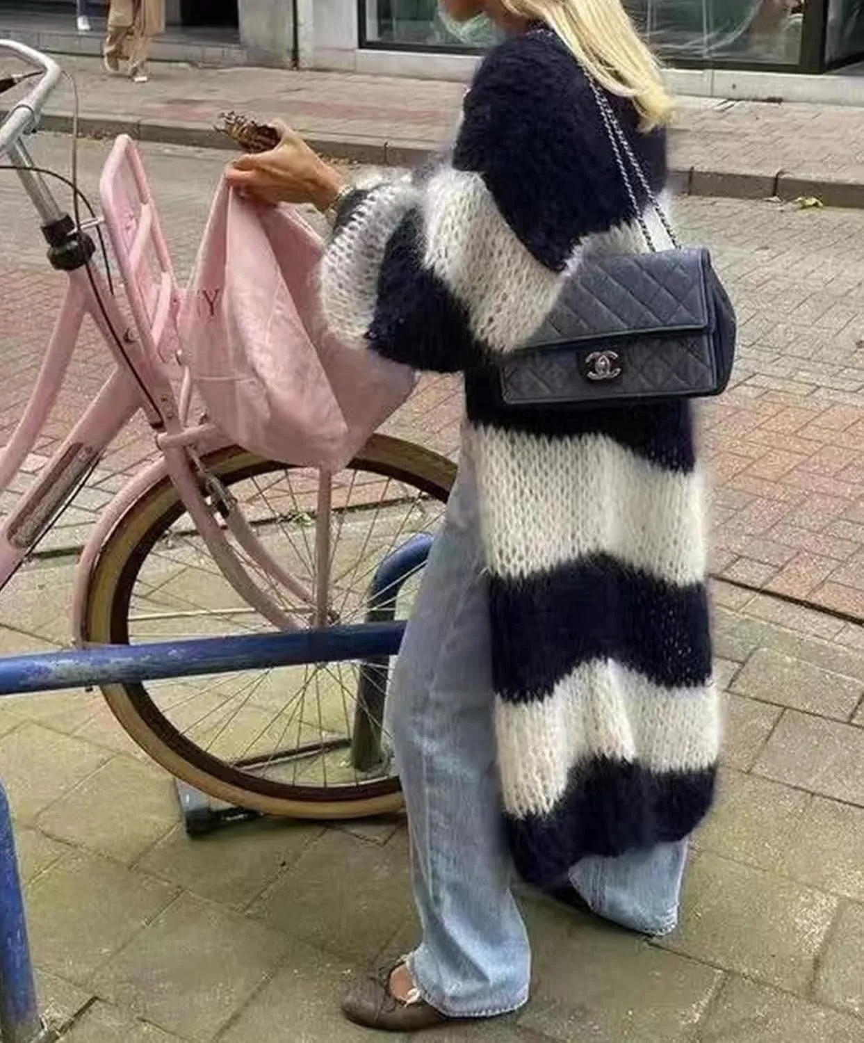 Womens Color Block Striped Cardigan Sweaters Loose Knitted Long Open Front Cardigans