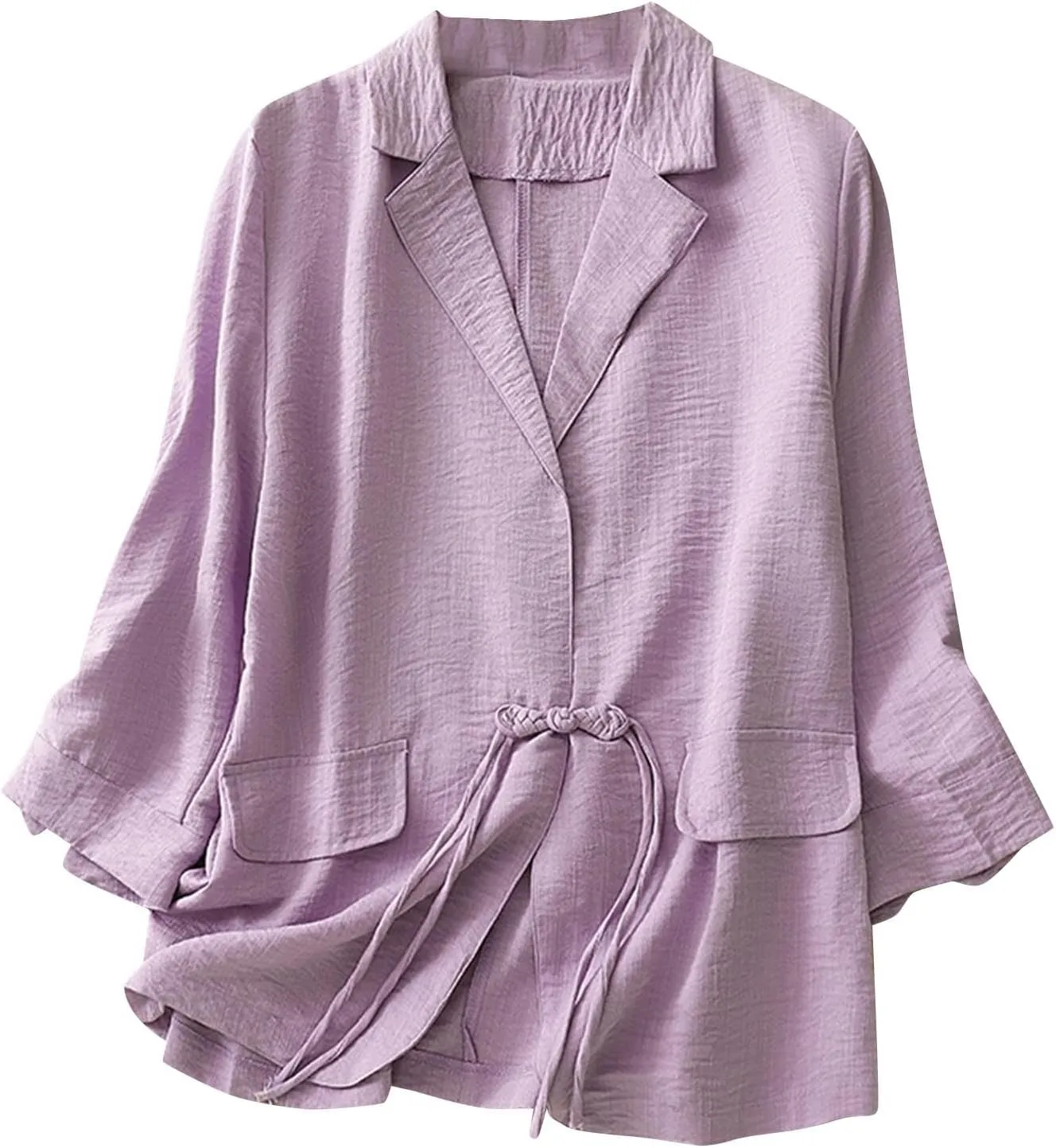 Womens Cotton Linen Blazers Fashion Fall 3/4 Sleeve Lapel Button Cardigans Dressy Casual Lightweight Vintage Jackets