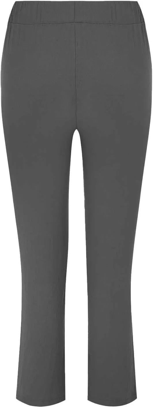Womens Cotton Linen Straight Leg Pants Summer Drawstring Elastic High Waist Pants Casual Trousers with Pockets