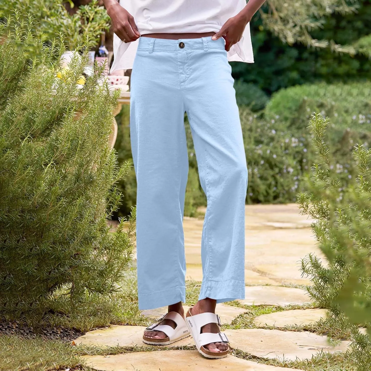 Womens Cropped Palazzo Pants Summer Capri Work Pants Ankle Length Dress Trouser Spring Straight Leg Chino Slacks 2025