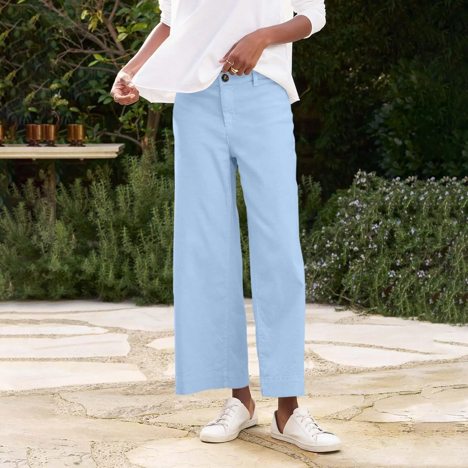 Womens Cropped Palazzo Pants Summer Capri Work Pants Ankle Length Dress Trouser Spring Straight Leg Chino Slacks 2025
