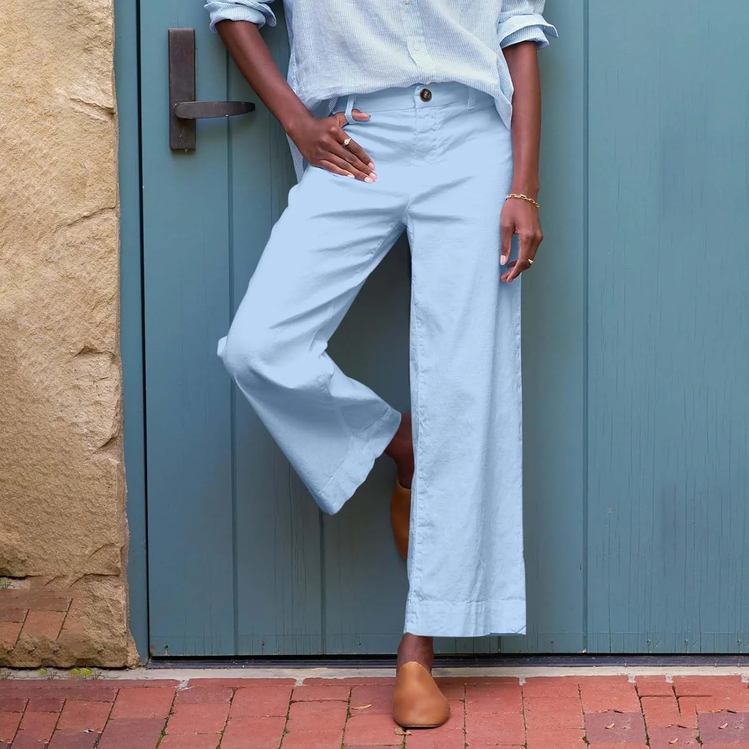 Womens Cropped Palazzo Pants Summer Capri Work Pants Ankle Length Dress Trouser Spring Straight Leg Chino Slacks 2025