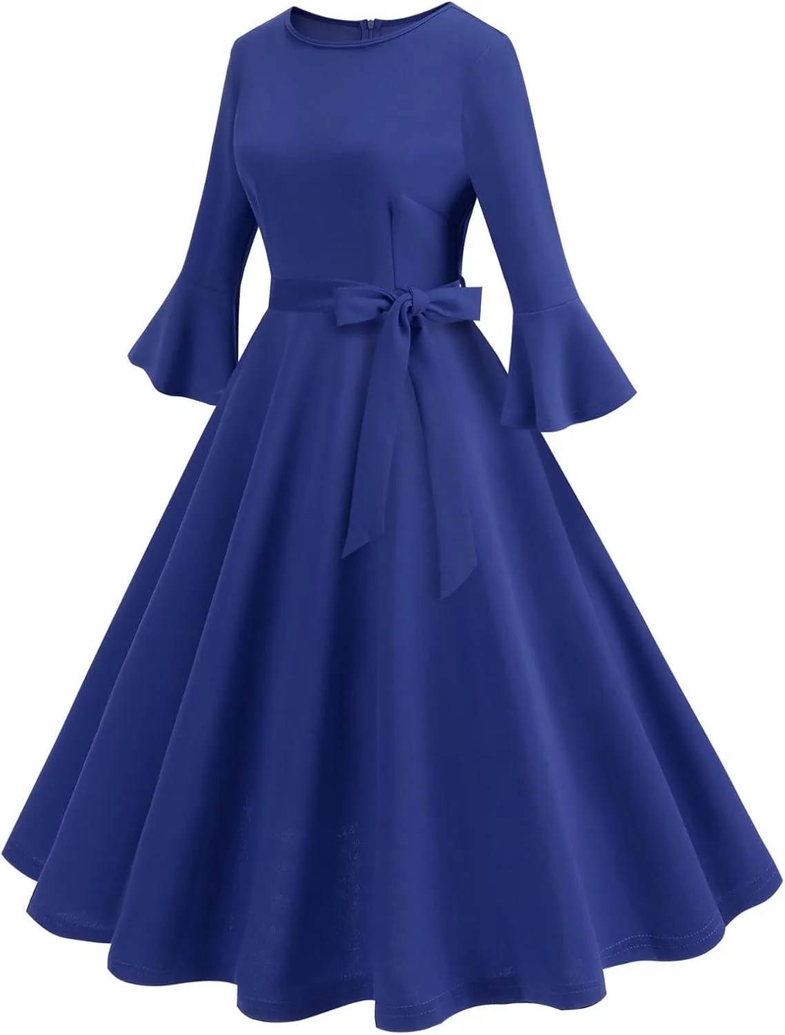 Women's Elegant Bell Sleeve Cocktail Party Dresses for Wedding Guest Fit Flare Swing Hem Midi Evening Dress 2025