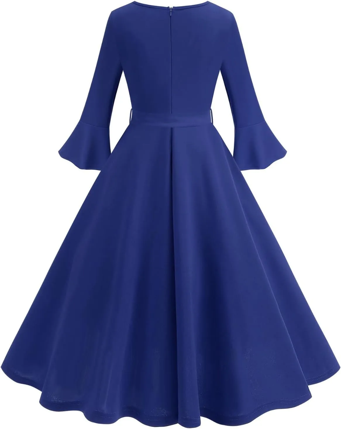 Women's Elegant Bell Sleeve Cocktail Party Dresses for Wedding Guest Fit Flare Swing Hem Midi Evening Dress 2025