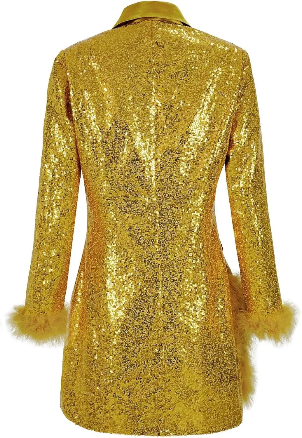 Women's Fashionable and Sexy Solid Color Deep V Long Sleeved Dress with Button Pockets Sequin Warm Winter Jackets