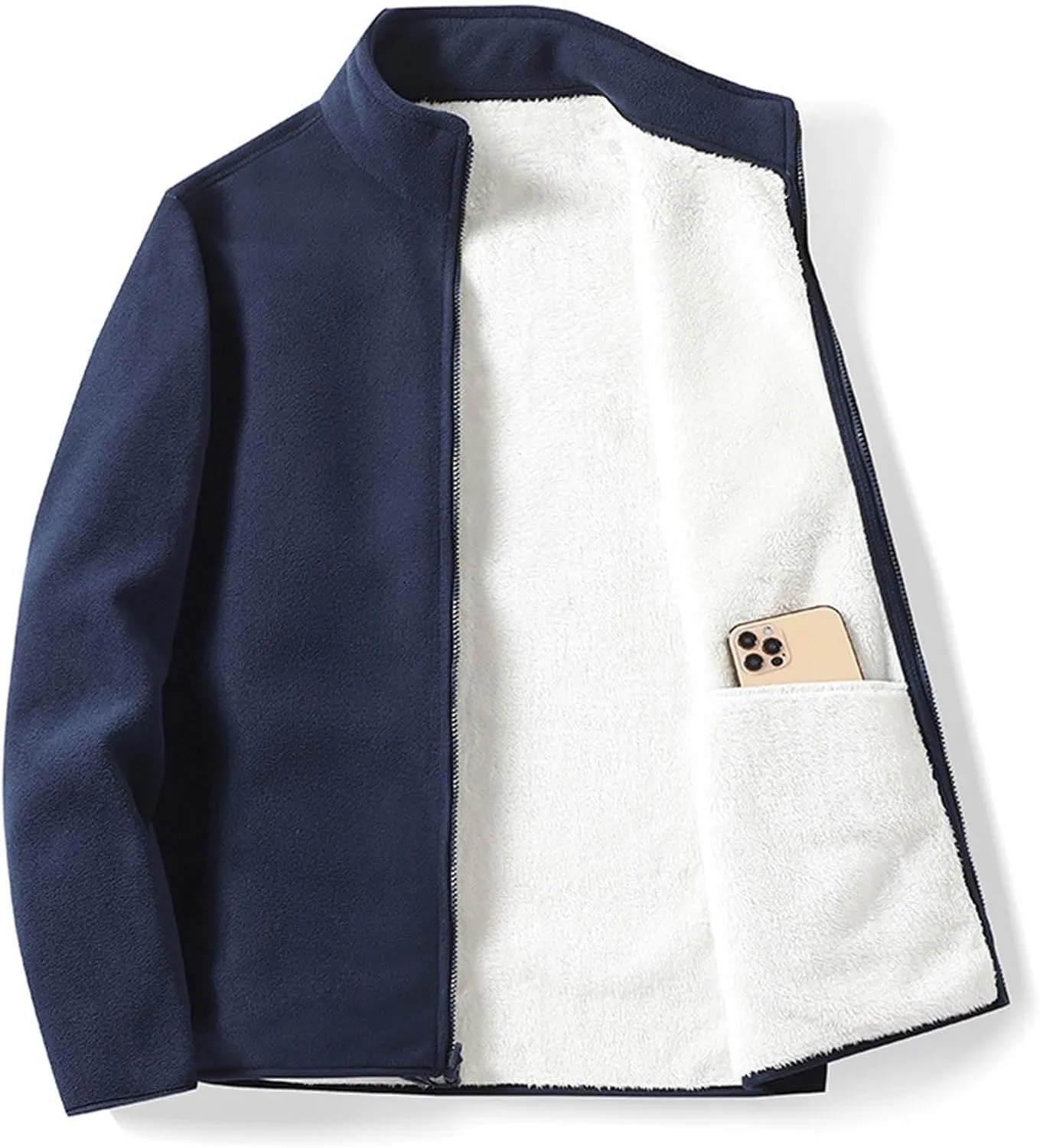 Womens Fleece Jacket with Hood Warm Comfy Soft Winter Coats Loose Fit Long Sleeve Padded Outwear Full Zip Cardigan Coat