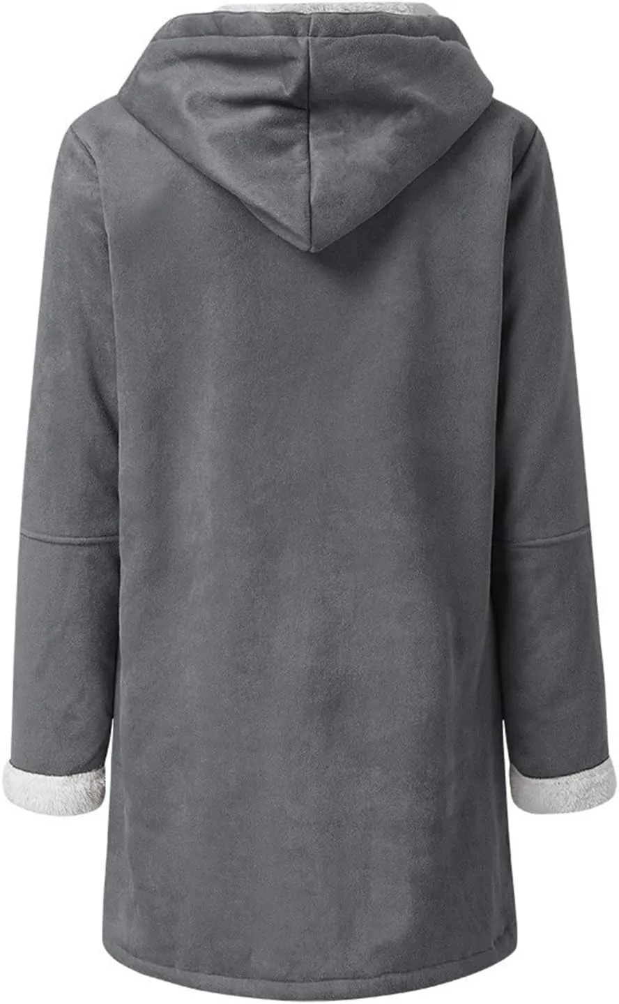 Women's Fleece Winter Warm Jackets Sherpa Lined Fuzzy Coats Button Down Casual Collar Outerwear Loose Teddy Coats
