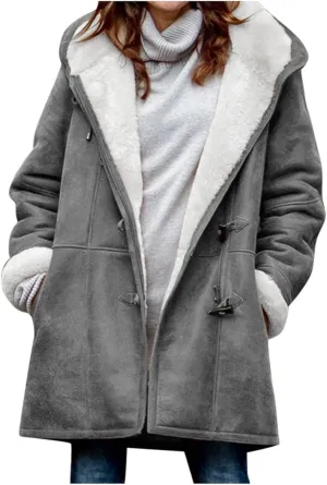 Women's Fleece Winter Warm Jackets Sherpa Lined Fuzzy Coats Button Down Casual Collar Outerwear Loose Teddy Coats