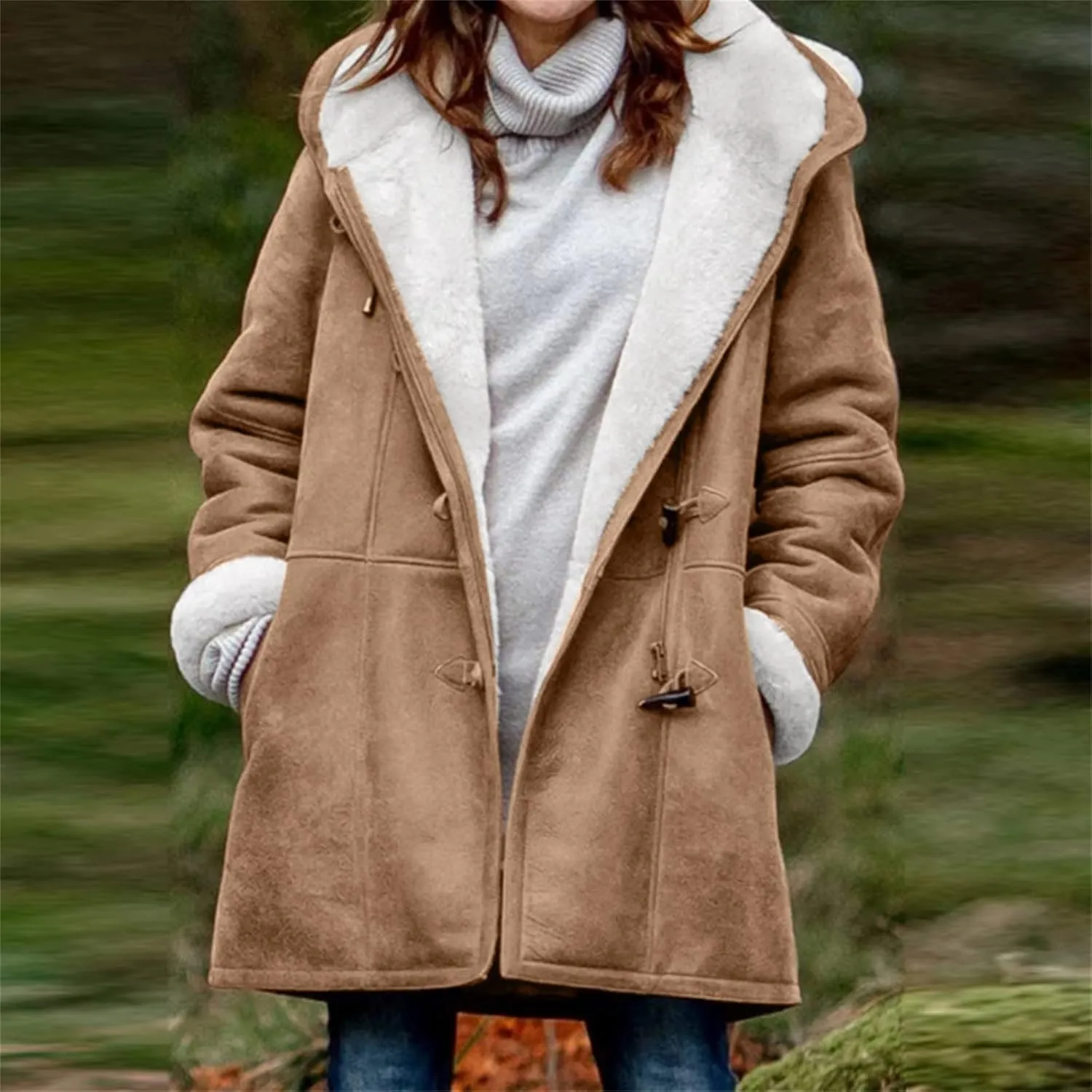 Women's Fleece Winter Warm Jackets Sherpa Lined Fuzzy Coats Button Down Casual Collar Outerwear Loose Teddy Coats