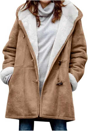Women's Fleece Winter Warm Jackets Sherpa Lined Fuzzy Coats Button Down Casual Collar Outerwear Loose Teddy Coats