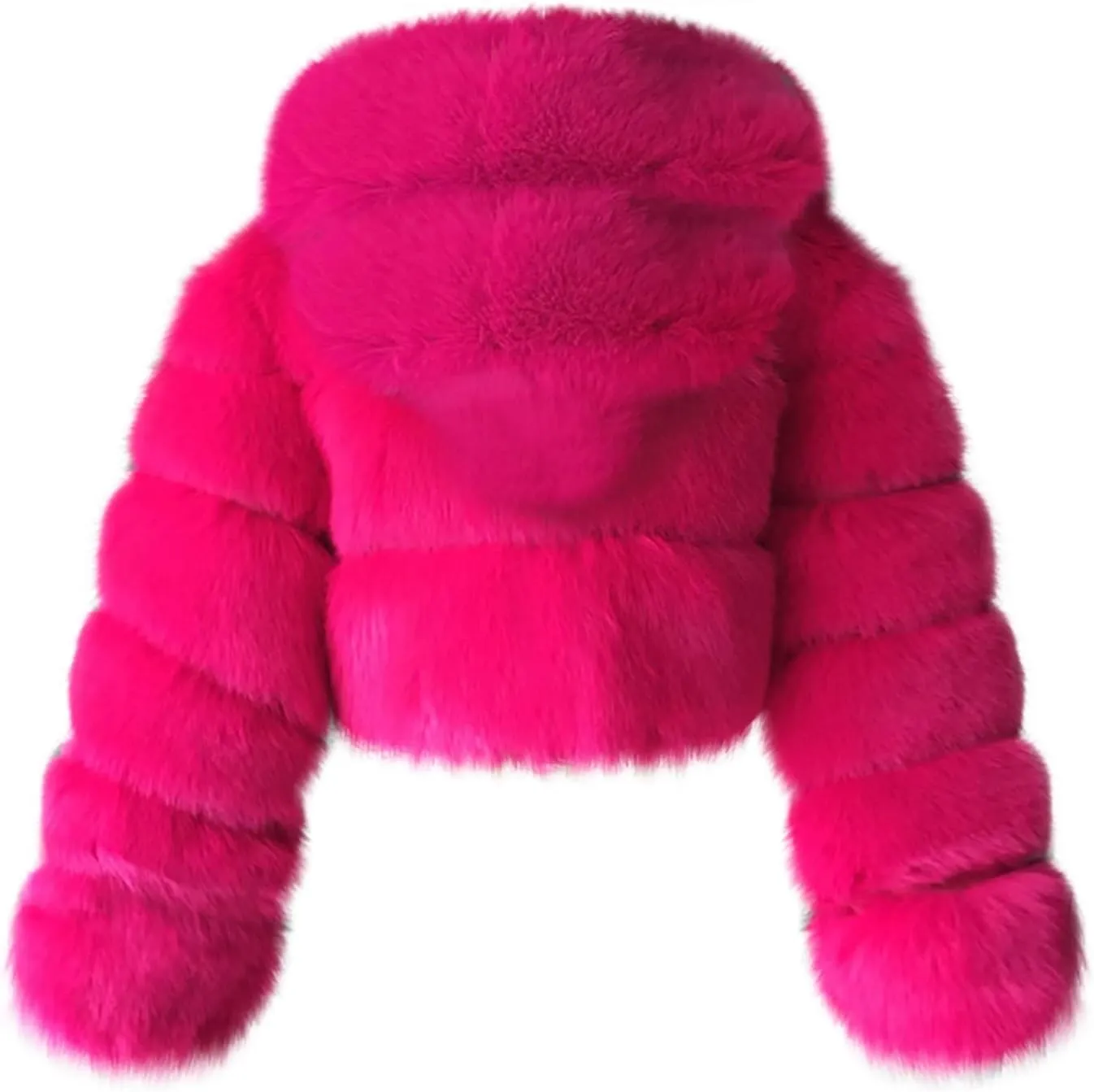 Womens Fluffy Faux Fur Coats Fashion Luxury Thick Warm Cropped Hooded Jacket Plus Size Stitching Fur Cardigan Coat