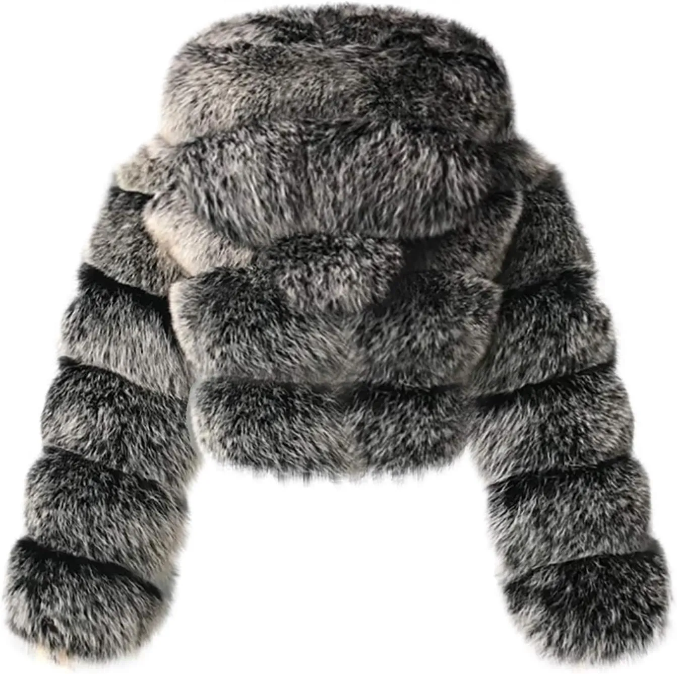 Womens Fluffy Faux Fur Coats Fashion Luxury Thick Warm Cropped Hooded Jacket Plus Size Stitching Fur Cardigan Coat