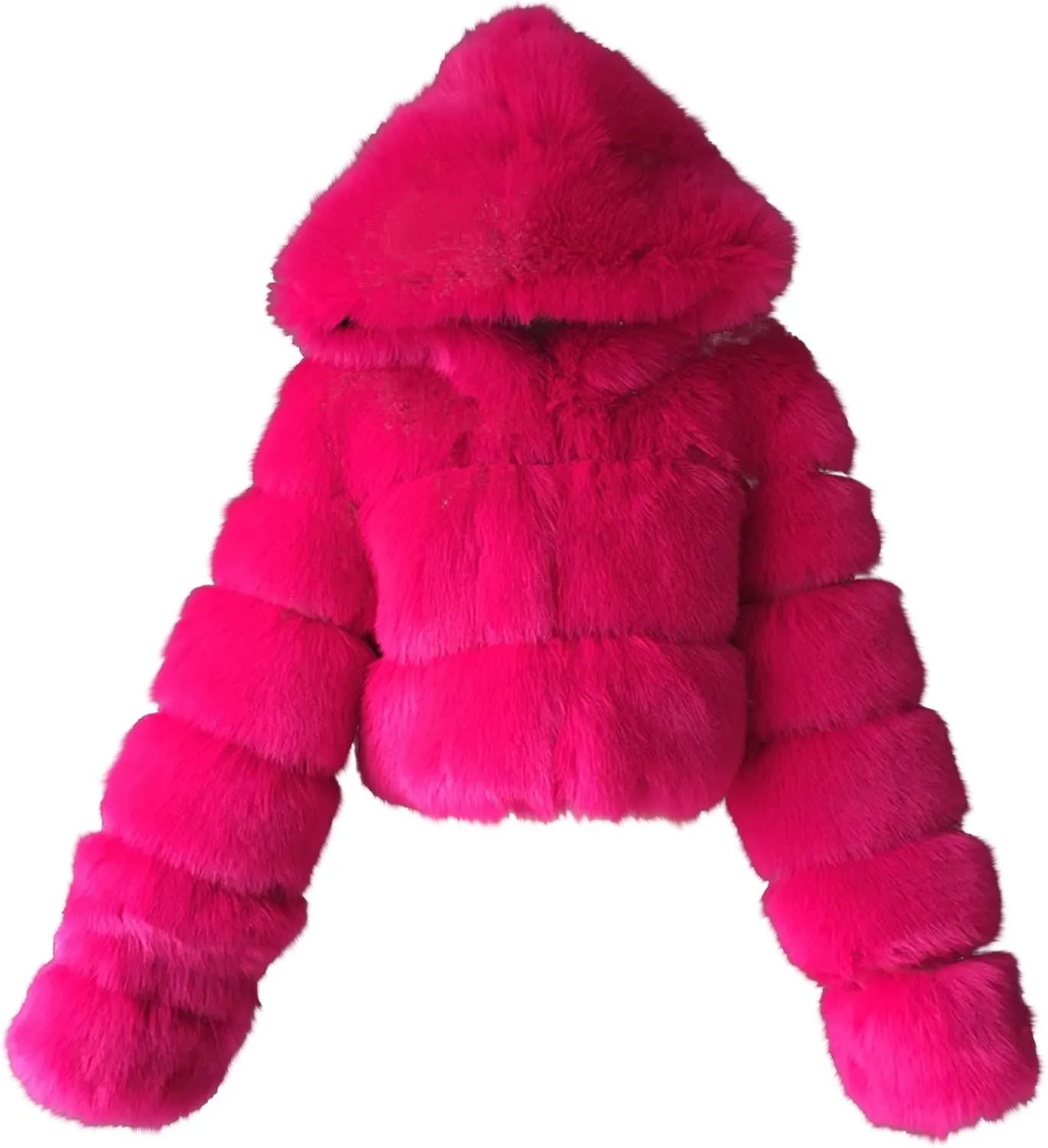 Womens Fluffy Faux Fur Coats Fashion Luxury Thick Warm Cropped Hooded Jacket Plus Size Stitching Fur Cardigan Coat