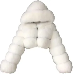 Womens Fluffy Faux Fur Coats Fashion Luxury Thick Warm Cropped Hooded Jacket Plus Size Stitching Fur Cardigan Coat