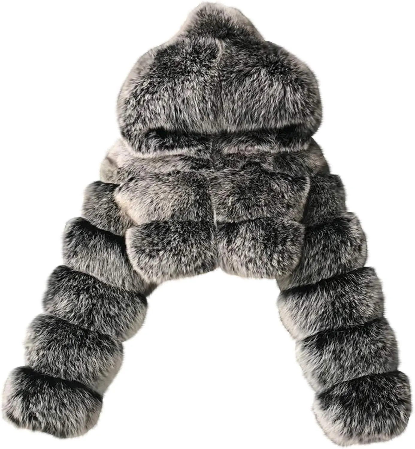 Womens Fluffy Faux Fur Coats Fashion Luxury Thick Warm Cropped Hooded Jacket Plus Size Stitching Fur Cardigan Coat