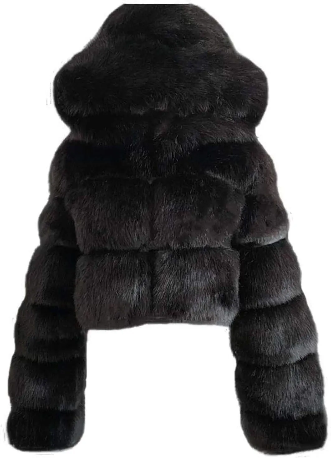 Womens Fluffy Faux Fur Coats Fashion Luxury Thick Warm Cropped Hooded Jacket Plus Size Stitching Fur Cardigan Coat