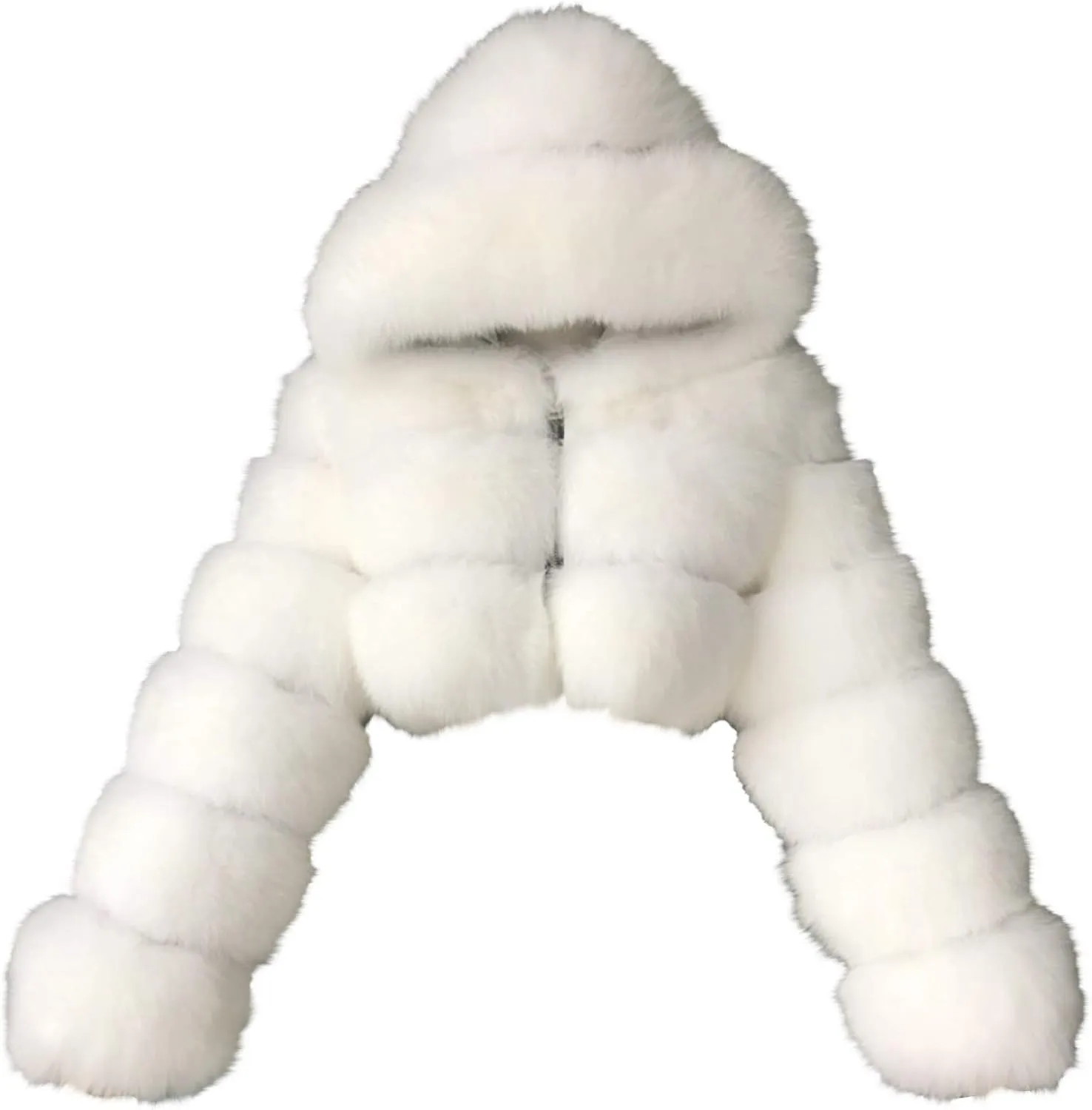 Womens Fluffy Faux Fur Coats Fashion Luxury Thick Warm Cropped Hooded Jacket Plus Size Stitching Fur Cardigan Coat