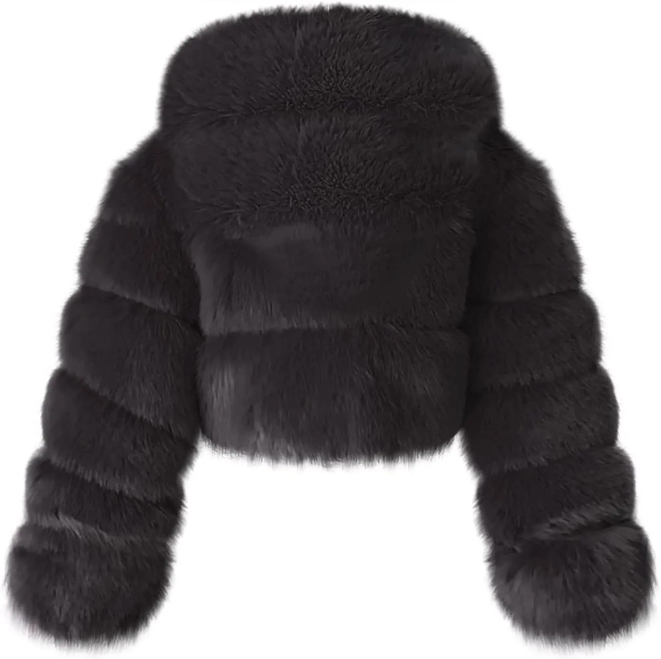 Womens Fluffy Faux Fur Coats Fashion Luxury Thick Warm Cropped Hooded Jacket Plus Size Stitching Fur Cardigan Coat