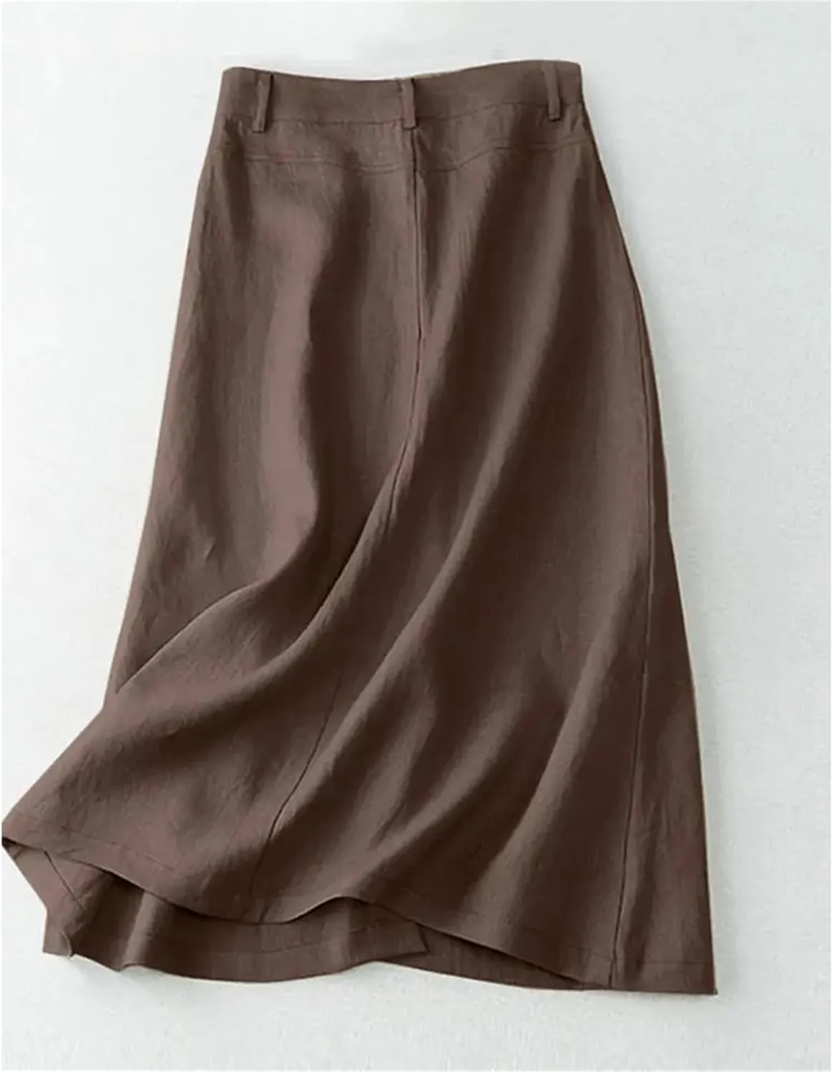 Women's High Waist Cotton Midi Skirt - Button Front A-Line Elastic Waist Solid Color Casual for Office Daily Wear
