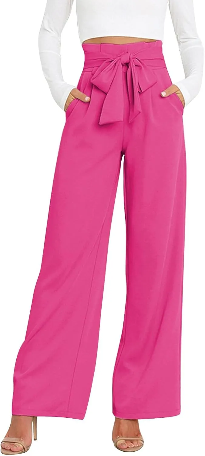 Womens High Waist Pants Business Casual Wide Leg Pants Solid Color Straight Leg Trousers Trendy Loose Cropped