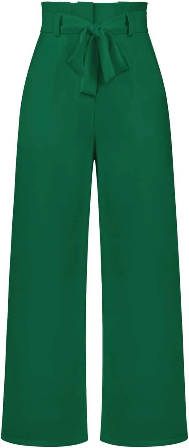 Womens High Waist Pants Business Casual Wide Leg Pants Solid Color Straight Leg Trousers Trendy Loose Cropped