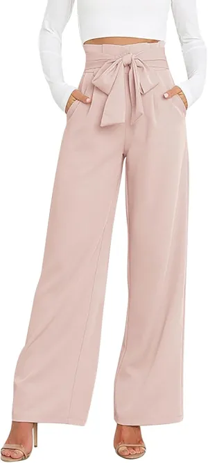 Womens High Waist Pants Business Casual Wide Leg Pants Solid Color Straight Leg Trousers Trendy Loose Cropped