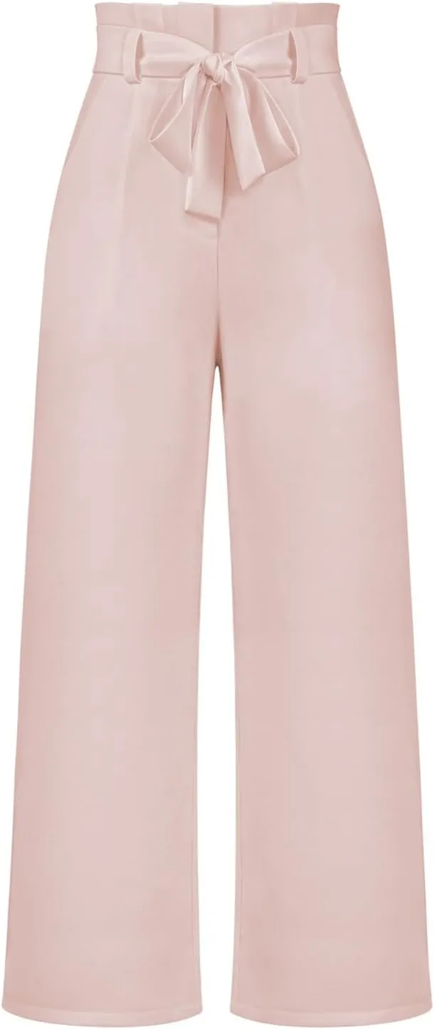 Womens High Waist Pants Business Casual Wide Leg Pants Solid Color Straight Leg Trousers Trendy Loose Cropped