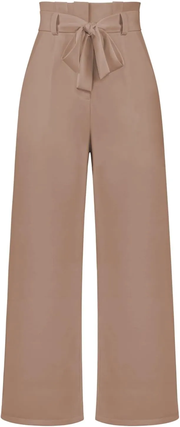 Womens High Waist Pants Business Casual Wide Leg Pants Solid Color Straight Leg Trousers Trendy Loose Cropped
