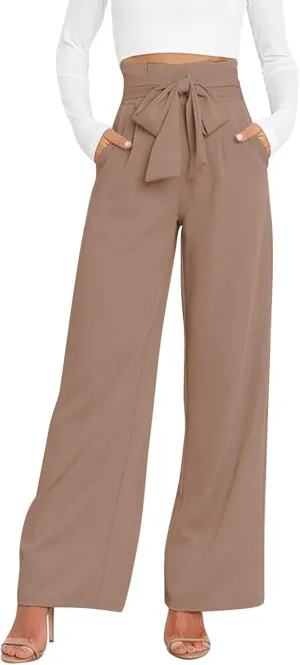 Womens High Waist Pants Business Casual Wide Leg Pants Solid Color Straight Leg Trousers Trendy Loose Cropped